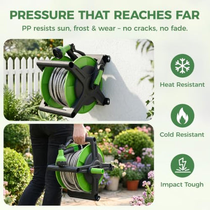 Garden Hose Reel with Stand, 65ft 304 Stainless Steel Garden Hose