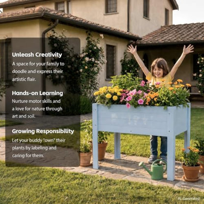 Raised Garden Bed with DIY Chalkboard, 30 x 24 x 18 in, Light Blue - color: Blue