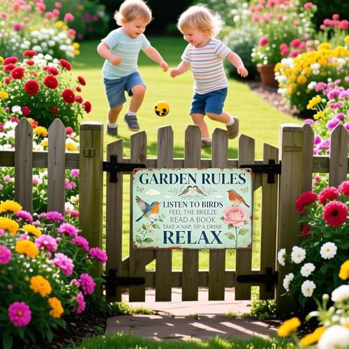 Garden Rules Metal Tin,Relaxing Outdoor Sign