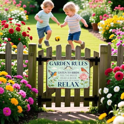 Garden Rules Metal Tin,Relaxing Outdoor Sign