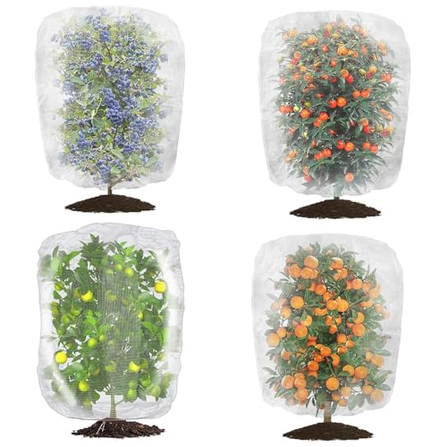 4 Pack Garden Neting Plant Insect Bird Barrier Mesh with Drawstring 4Ft x 4.6Ft Mesh Plant Covers Freeze Protection Tomato Barrier Bag for Garden Flower Blueberry Vegetables Fruits Bird Eating - size: 4Ft x 4.6Ft