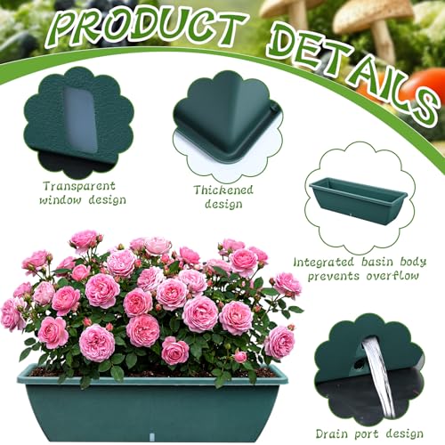 8 Pcs 24 Inch Plastic Window Boxes Planters, Green - color: Green