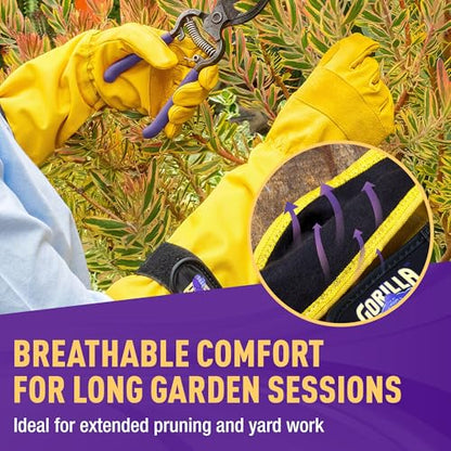 GORILLA EASY CONNECT Gardening Gloves Lightweight Tough Heavy Duty Long Sleeve Leather Pruning Gloves with Adjustable Strap - size: Small (Pack of 1)