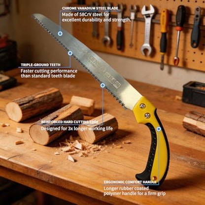 11 Inch 8T Hand Pruning Saw with Handle, Hand Saw for Wood Cutting