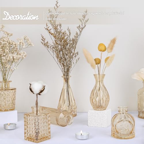 TBWIND 24pcs Amber Glass Bud Vases Set - color: Amber-24pcs, size: 24Pcs