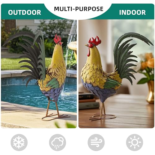 32 in Metal Rooster Statue, Farmhouse Yard & Garden Decor - color: 32"h-xl Rustic Yellow Rooster