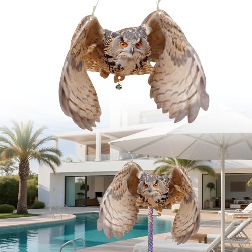 3 Pcs Hanging Fake Owl to Scare Animals Away, Flat Cardboard Fake Owl Keep Pigeon Woodpecker Away, Weatherproof Outdoor Decor for Contryard Patio Backyard Front Porch Balcony Orchard Windows - color: 3pcs-lt.brown