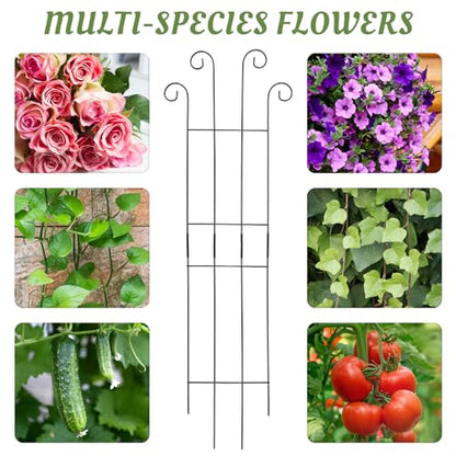 4 Pack 32'' Wave Shape Black Metal Trellis for Climbing Plants Indoor & Outdoor, Garden Trellis for Houseplants Flowers Vine Ivy - size: 32'' Wave Shape