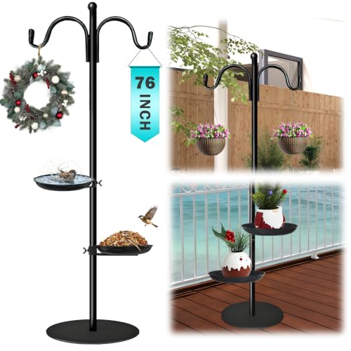 Shepherds Hooks for Outdoor, 76 Inch Bird Feeder Stand - style: Dual Hooks & 2 Pots