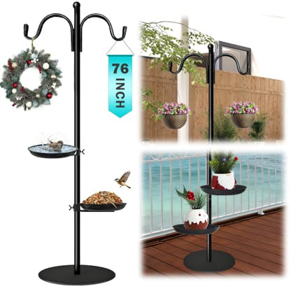 Shepherds Hooks for Outdoor, 76 Inch Bird Feeder Stand - style: Dual Hooks & 2 Pots
