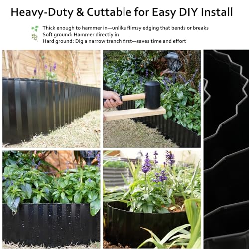 Anleolife Galvanized Steel Garden Landscape Edging Roll, 60FT x 8" Black - color: Black, size: 8 inch× 60 ft
