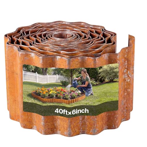VEVOR Carbon Steel Landscape Edging, 40 ft x 6 in Steel Edging for Landscaping with Gloves, Easy-to-Install Bendable Metal Strips, Metal Garden Edge Border for Flower Bed, Yard Pathway, Rust - color: Rust, size: 40 ft x 6 in
