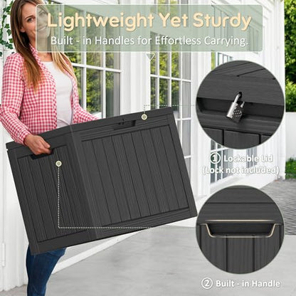 45 Gallon Outdoor Storage Box Waterproof Deck Box Patio Storage - color: Black, style: 45Gallon