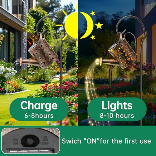 Solar Watering Can Lights Outdoor，Metal Hanging Garden Decor, Waterproof Solar Powered Lights for Patio, Lawn, Yard，Cute Outdoor Decoration for Mom, Grandma, Lady，Perfect Birthday Gift