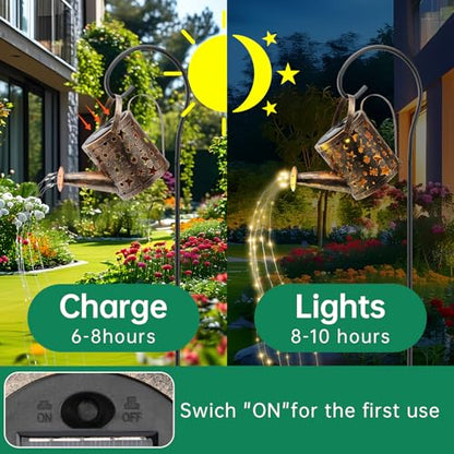 Solar Watering Can Lights Outdoor，Metal Hanging Garden Decor, Waterproof Solar Powered Lights for Patio, Lawn, Yard，Cute Outdoor Decoration for Mom, Grandma, Lady，Perfect Birthday Gift