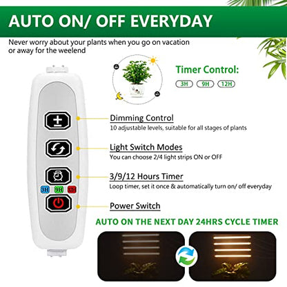 Grow Light Strips, Plant Lights for Indoor Plants Full Spectrum Growing Lamp with Auto On & Off Timer,3/6/12H Timer, 192 LEDs/ 10 Dimmable Levels Sunlike for Seedings Hydroponics - color: 4 Strips