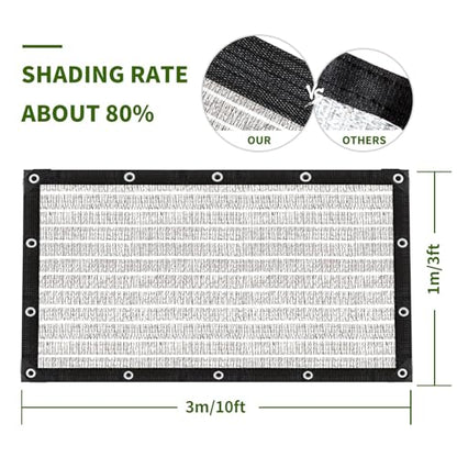 80% Silver Shade Cloth for Garden,Pergola,Greenhouse,Chicken Coop,Kennels,Shade Cloth with Grommets,Simple Hanging Covers - size: 3ft×10ft