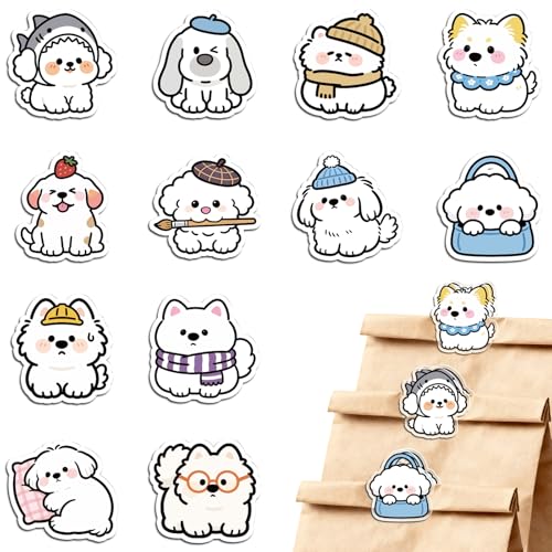 MAYJOYDIY 24Pcs 12 Styles Funny Dog Shaped Acrylic Chip Clips Little White Dog Bag Sealer Sealing Closures Cute Animal Bag Clips for Food Storage Airtight Seal Grip - color: Dog