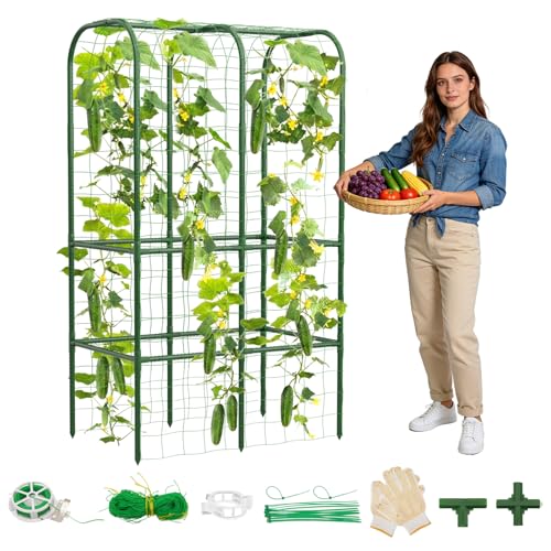62" Tall Cucumber Trellis for Raised Bed, Garden Trellis for Climbing Plants Outdoor, U-Shape Metal Arch Vegetables Trellis Plant Support for Zucchini Squash Vines - size: 33.8*17*62inch (L*W*H)
