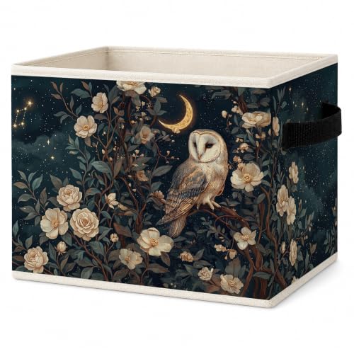 Barn Owl Moon Storage Basket with Handles, Dark Floral Celestial Night Sky Collapsible Fabric Storage Bin, Gothic Boho Organizer for Nursery Bedroom Bathroom Clothes Books Toys - color: 09 Color
