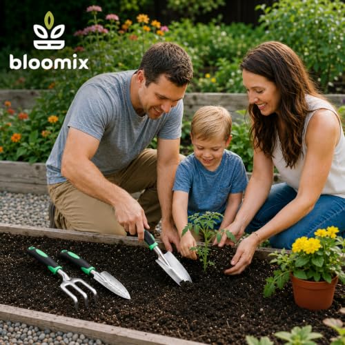 Bloomix Set of 3 Stainless Steel Gardening Tool Set – Hand Cultivator, Transplanter & Trowel with Soft-Grip Ergonomic Handles – Durable Garden Kit for Digging, Planting and Soil Care Green & Silver - color: Green & Silver