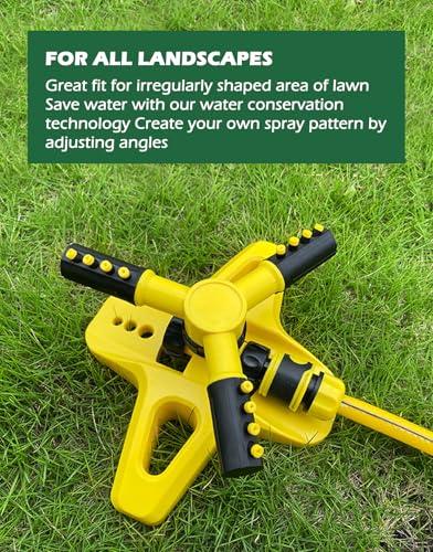 360 Degree Rotating Garden Sprinkler for Yard, Lawn and Large Area Coverage with 3 Adjustable Arms (Yellow)