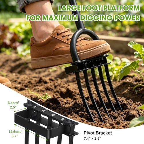Broad Fork Garden Tool, 55" Heavy Duty 5 Sharp Tines BroadFork Hand Tiller Garden Pitchfork with Ergonomic Handles for Spading Digging Fork - size: Broad Fork 55Inch