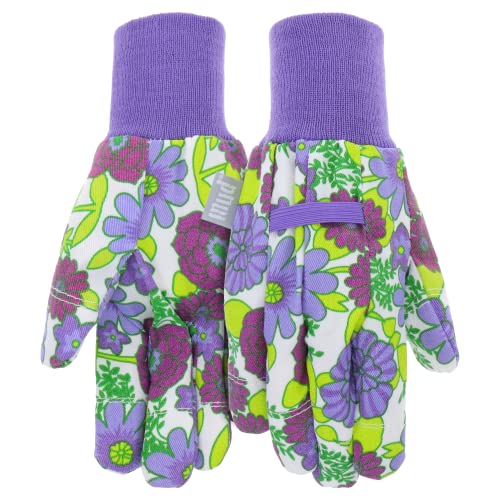 MUD Jersey & Chore Women's Garden Glove, Breathable, Elastic, Reinforced Fingertips, Purple Floral, M/L - size: Medium-Large (Pack of 2)