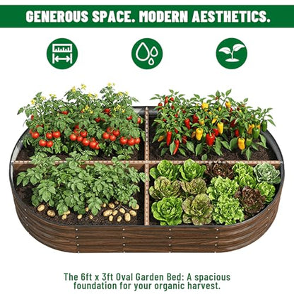 SnugNiture 2 Pcs 6x3x1ft Oval Metal Raised Garden Bed for Vegetables, Brown - color: Brown, size: 6×3×1ft(2 Pack)