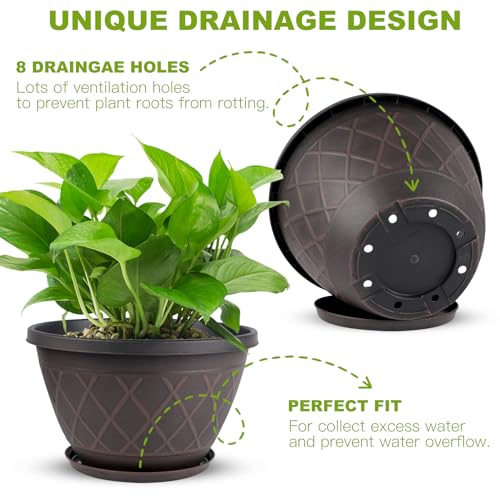 4 Pack 16 Inch Large Plastic Plant Pots with Drainage Holes & Saucers - size: 16 Inch - 4Pack