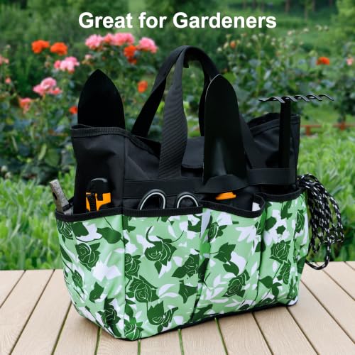 Portable Gardening Tool Tote Bag Organizer with 16 Pockets & Handle - color: Green Rose