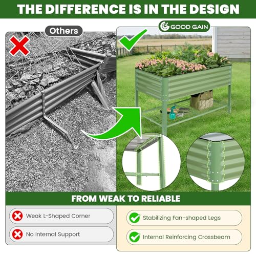 G GOOD GAIN Elevated Raised Garden Bed Kit with Leg, Rack, 2x4ft, Green - size: 2' x 4', style: Green with Legs & Storage Rack