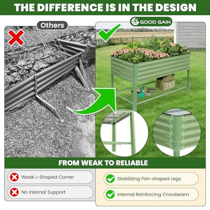 G GOOD GAIN Elevated Raised Garden Bed Kit with Leg, Rack, 2x4ft, Green - size: 2' x 4', style: Green with Legs & Storage Rack