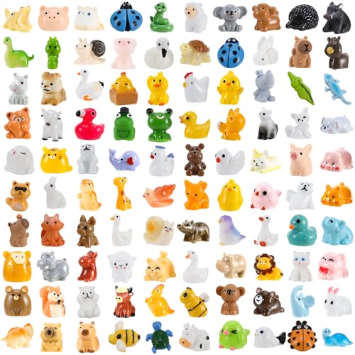Mini Resin Animals Figures 80Pcs Tiny Resin Animals Miniature Small Animal Figures Bulk for Party Favors Dollhouse Aquarium Garden Decoration