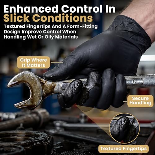 FifthPulse 6 Mil Black Nitrile Gloves, Heavy Duty Mechanic and Food Grade Glove - Powder-Free, Latex-Free Medical Exam Gloves - style: X Large