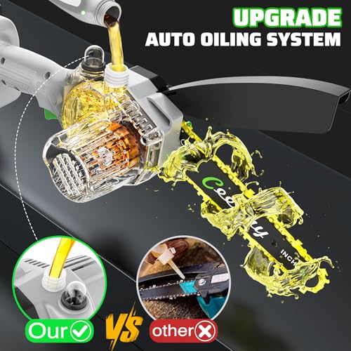 CEEPUY Mini Chainsaw Cordless,6 Inch Portable Electric Chainsaw with 2 Batterys/Automatic Oiler/Security Lock/Powered Small Handheld Saw for Trees Branches Trimming,Gifts for Father Men Dad Husband - size: Light Gray 6-inch