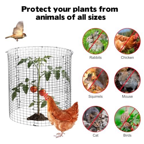 12 Sets of 16'' x 12'' Garden Plant Protectors from Animals With Detachable Covers ,36Pcs Metal Wire Protectors With Cover for Plants , Metal Plant Cage Chicken Wire Cloche with Stakes & Nylon Ties