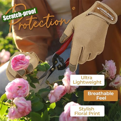 HANDLANDY Gardening Gloves for Women, Leather Garden Glove, Gardener Gift - color: Brown, size: Large (Pack of 1)