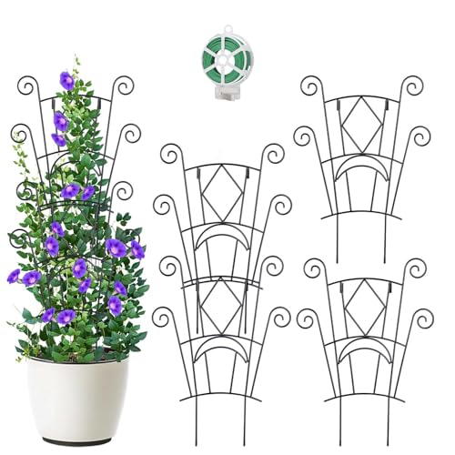 Yhtpouqe 4 Pack Stackable Metal Plant Trellis for Climbing Plants Outdoor/Indoor - Sturdy Garden Trellis for Potted Plants, Vine Support Stakes with Rustproof Design- Decorative Plant Support - size: 4 Pack