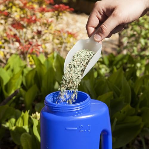 Katai – 2L (70 oz) Hand Held Spreader – Adjustable Hole Size for Seeds, Fertilizer, Salt & Ice Melt – Heavy-Duty Garden Spreader with Scoop – Blue