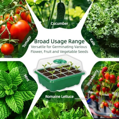 10 Pack Seed Starter Tray Seed Starter Kit (120 Cells Total Tray) with Humidity Adjustable Dome, for Seeds Growing Starting Plant Germination Trays, Mini Green House Germination Trays.