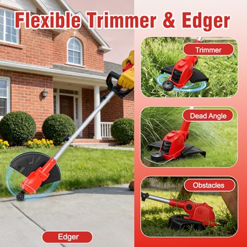 21V Electric Weed Wacker & Edger Lawn Tool Auto-Feed with 2.0Ah X 2 Battery - color: Scarlet