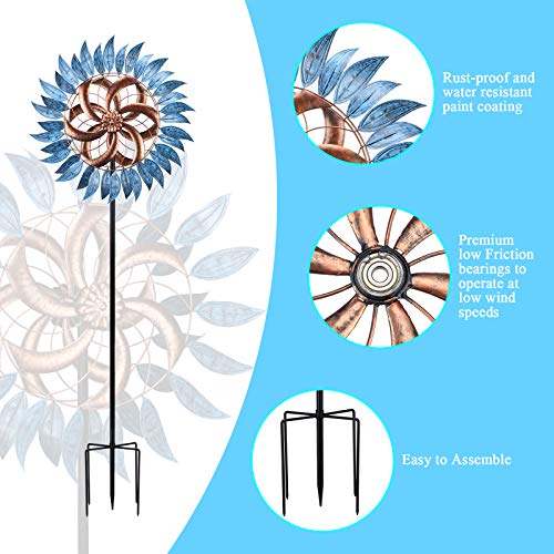 Wind Spinners Outdoor, Dual-Rotationl Wind Sculptures Windmill for Yard
