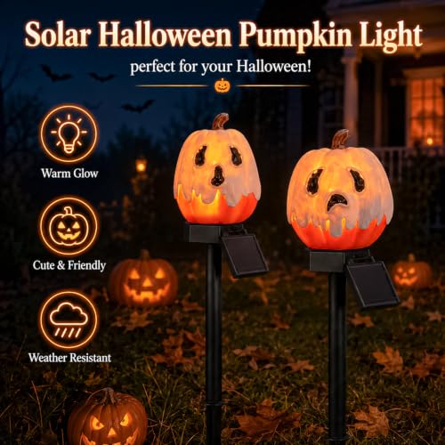 twinbling Solar Pumpkin Lights Outdoor Halloween Pumpkin Solar Lights - color: C-Orange