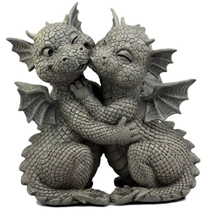 Ebros Gift Fiery Romance Hatchling Dragon Lovers Garden Statue Faux Stone Resin Finish 10" H Dragon Hugs Home Decor Figurine Dungeons and Dragons Fantasy Art - color: Dragon Hugs