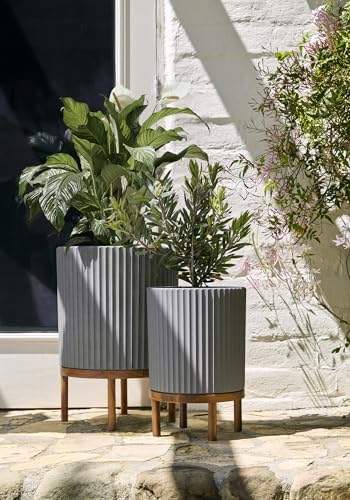 Veradek Demi Series Raised Duo Planters - Set of 2 Planters with Stands - color: Gray/Brown, size: Bundle