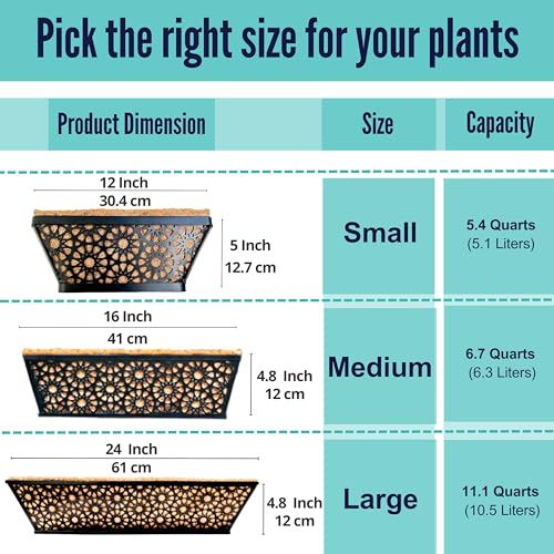 LaLaGreen Long Wall Planter (24 in, 4 Pack) Black Coco Liner Window Box - size: 24" (61cm) x 4 pack