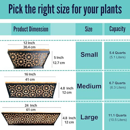 LaLaGreen Long Wall Planter (24 in, 4 Pack) Black Coco Liner Window Box - size: 24" (61cm) x 4 pack