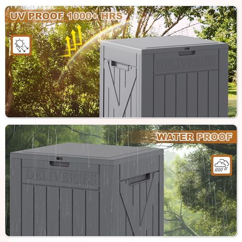 JUMMICO 52 Gallon Resin Package Delivery Box Lockable&Waterproof - color: Grey