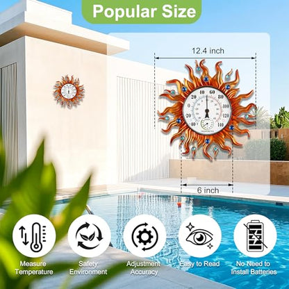Outdoor Thermometer, Sun Wall Mounted Thermometer Waterproof Decorative